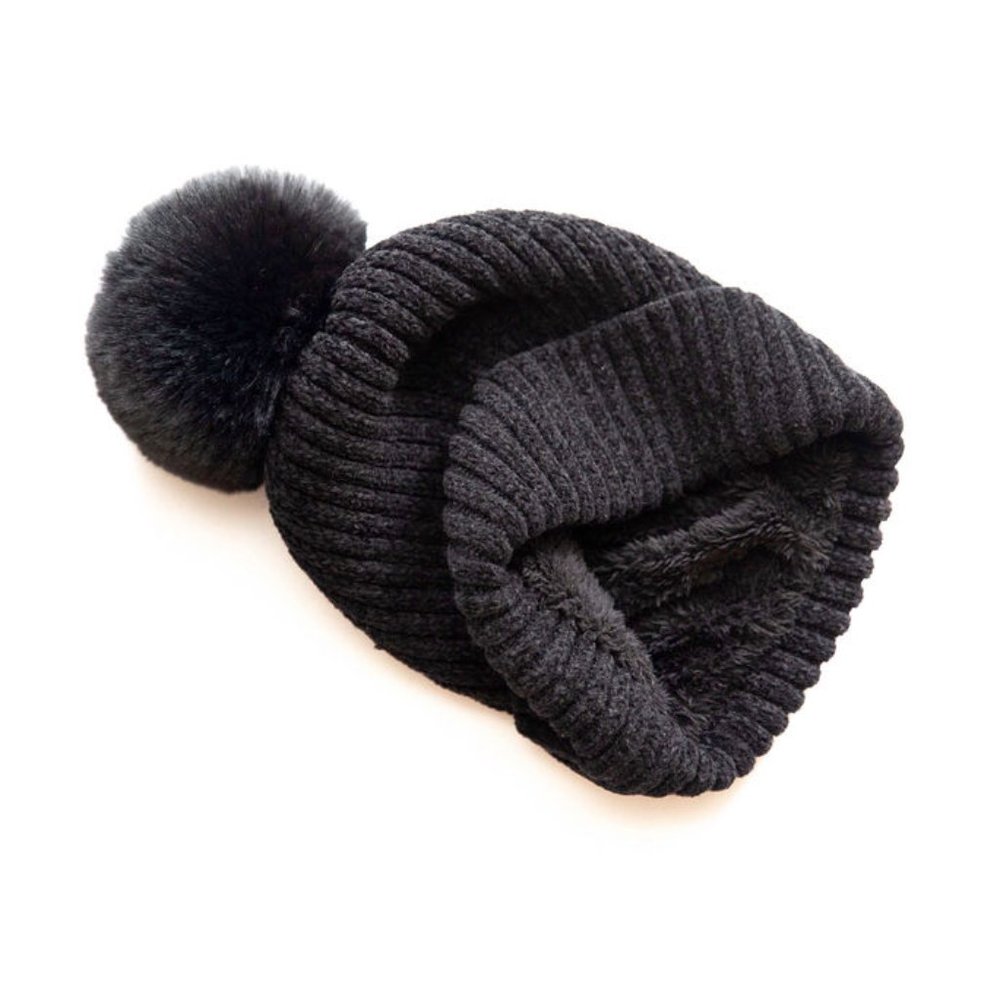 No Brand Black Beanie with sherling bow Cap